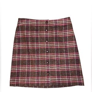 Talbots Schoolgirl Plaid Button Front Wool Fully Lined Maroon Gold Skirt Sz 10